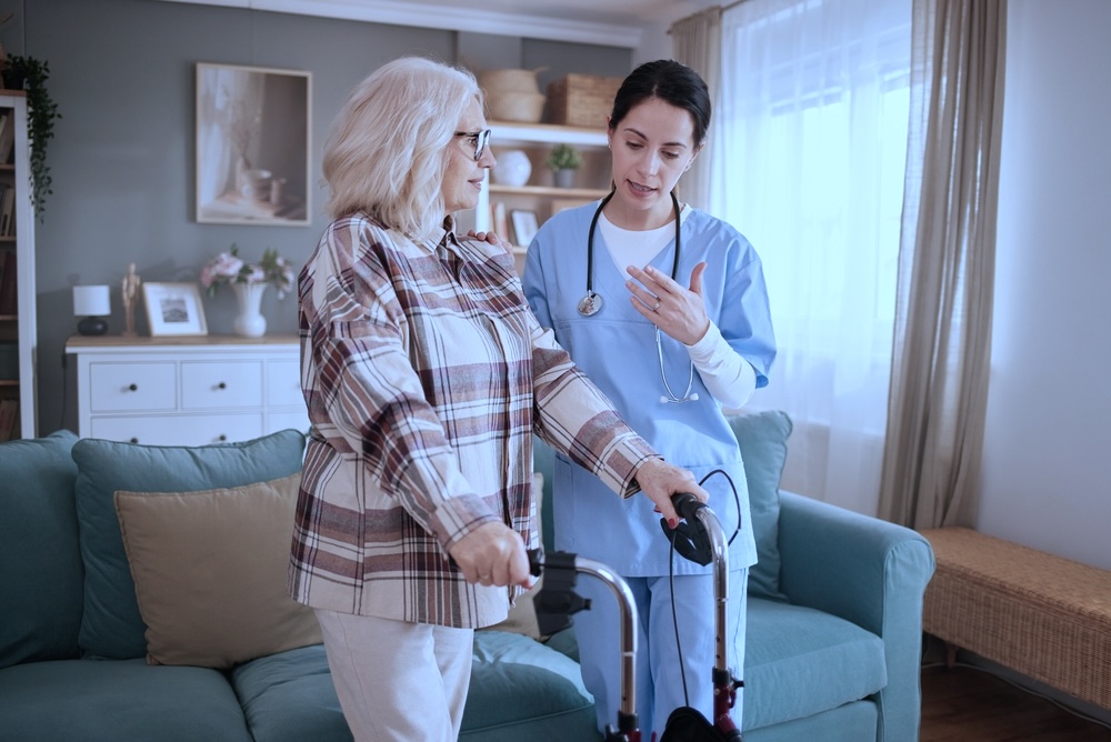 Senior female in elderly rehabilitation therapy in Dallas Tx